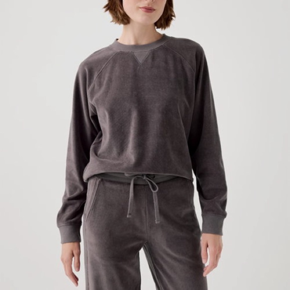 Pact Cotton Velour Crew Pullover Sweater Graphite